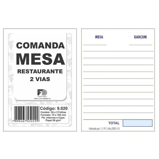 Imagem de Bloco Comanda de Mesa 75x105 2 Vias 50x2f Com 5 9020 - Fd Grafica