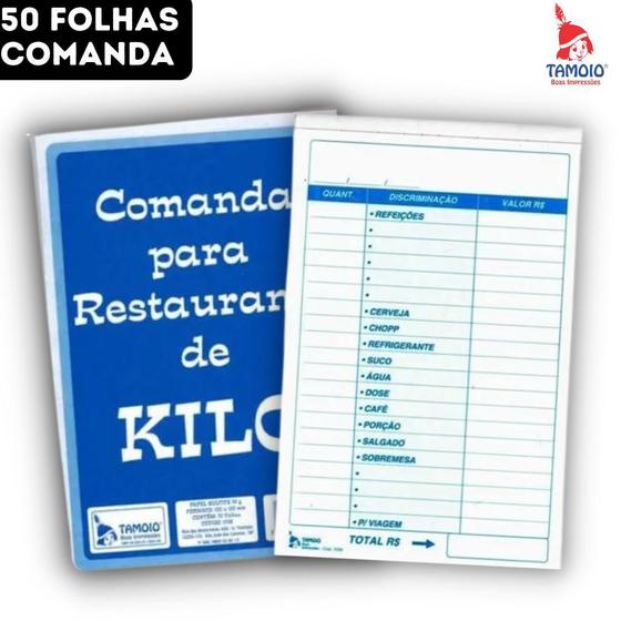 Imagem de Bloco Comanda para Restaurante de Kilo Tamoio - 10,5x15,5cm - 50 Folhas