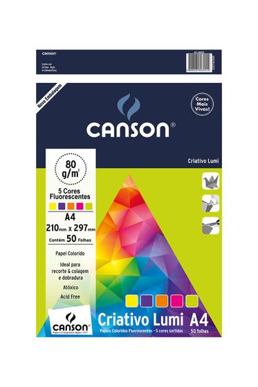 Imagem de Bloco Criativo Canson A4 Lumi Color com 50 Folhas Coloridas 210x297mm 75g