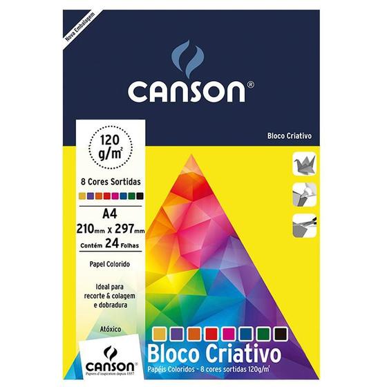 Imagem de Bloco Criativo Cards A4 120g 8 cores 24fls Canson