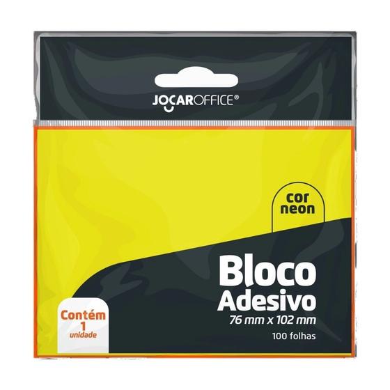 Imagem de Bloco de Adesivo para Anotação Jocar Office Post It 76mmx102mm Amarelo Neon - 100 Folhas