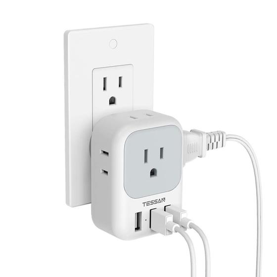 Imagem de Bloco de Carregador USB TESSAN - 4 Tomadas AC e 3 Portas USB