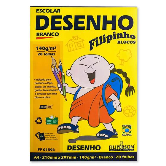 Imagem de Bloco de desenho A4 140g/m² branco 20 folhas Filipinho  - Filiperson