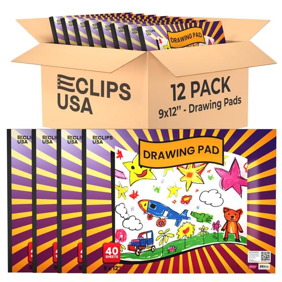 Imagem de Bloco de Desenho E-CLIPS USA para Crianças - 9x12cm, 40 Folhas (Pacote com 12)