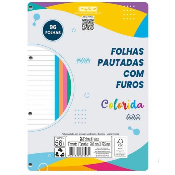 Imagem de Bloco De Fichario Com 04 Furos 96fls Colorido