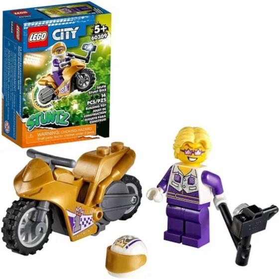 Imagem de Bloco de montar city moto de acrobacias selfie- lego