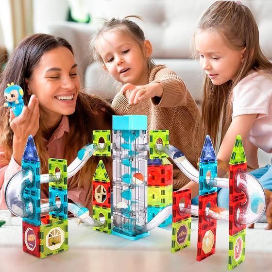 Imagem de Bloco de Montar Magnético Infantil  118 Peças Interativas Brinquedo Educativo Criativo Com Túnel e Roda Gigante A Pilha