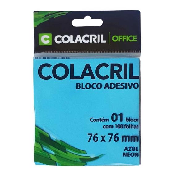 Imagem de BLOCO DE NOTAS ADESIVAS 76x76MM 100FL AZUL NEON COLACRIL