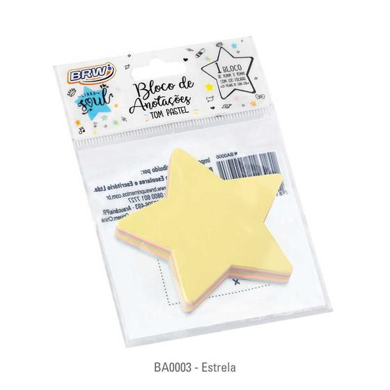 Imagem de Bloco de notas adesivas formato estrela 100fl colorido pastel brw