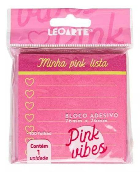 Imagem de Bloco de Notas Adesivo Pink Vibes Lista 76x76mm 100 Folhas Leoarte