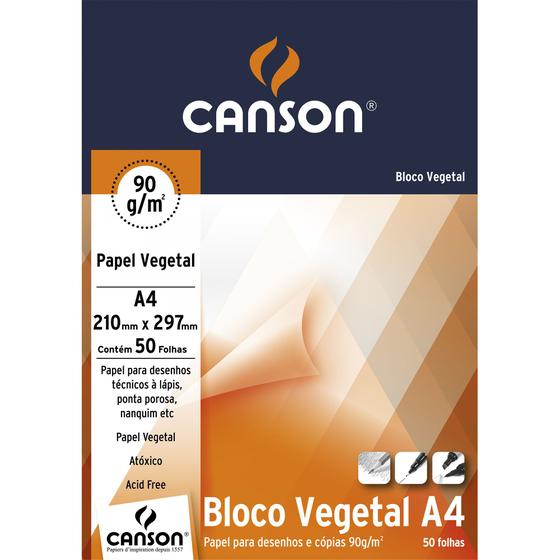 Imagem de Bloco de Papel Canson Vegetal Técnica 90g A4 50 Folhas