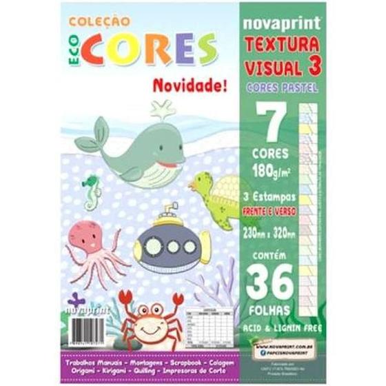 Imagem de Bloco de Papel EcoCores Textura Visual 3 7 Cores 36 Folhas Cores Pastel - Novaprint