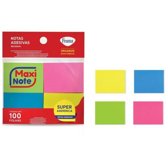 Imagem de Bloco de Recado Autoadesivo 38X50MM Maxi Note Neon 4 Cores com 100 Folhas