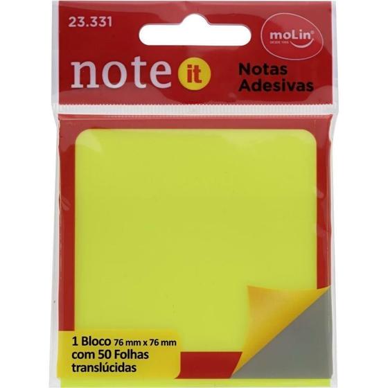 Imagem de Bloco De Recado Autoadesivo 50Fls Translúcido Amarelo Molin