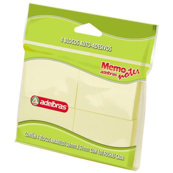 Imagem de Bloco De Recado Autoadesivo Memonote Amarelo 38X50 100Fls. Pacote Com 04 - GNA
