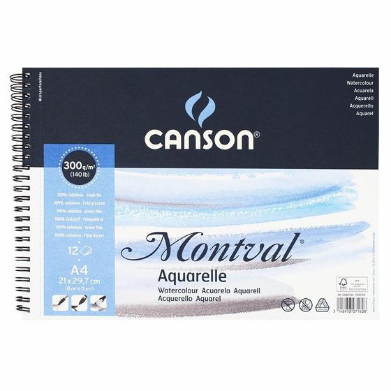 Imagem de Bloco Espiral Papel Aquarela Montval Canson A4 300g 12folhas