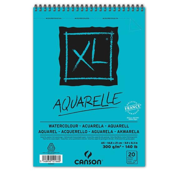 Imagem de Bloco Espiralado Canson XL Aquarelle 300g/m² A5 14,8 x 21 cm com 20 Folhas  400082843