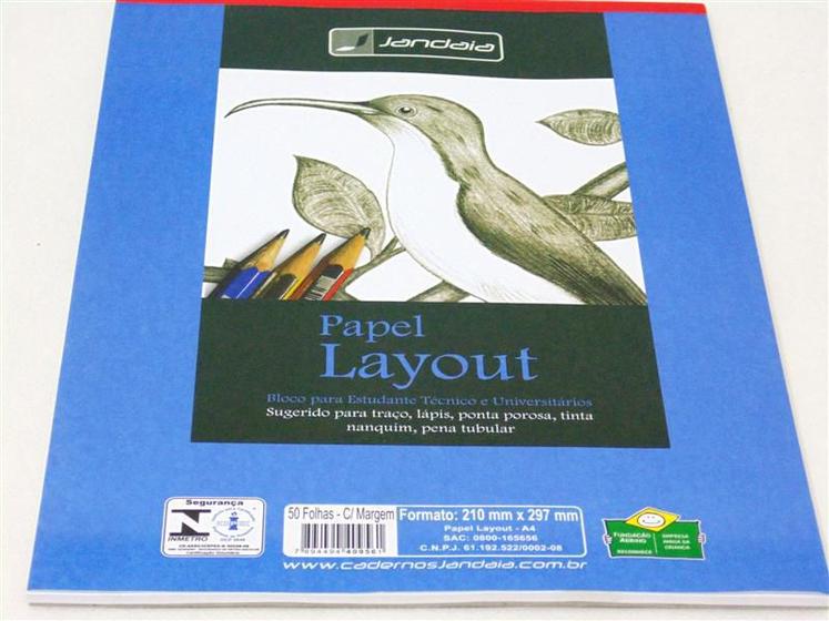 Imagem de Bloco Jandaia A4 Branco 50 Folhas Layout com Margem