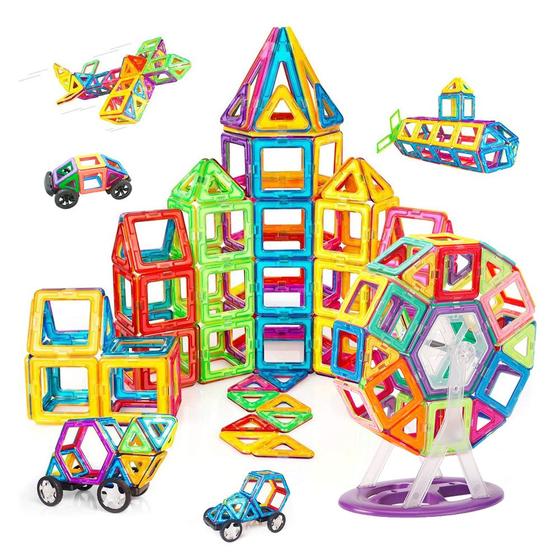 Imagem de Bloco Magnético de Montar Infantil Brinquedo Educativo Criativo Brastoy Peças Grandes de Encaixe Imã 120 peças 
