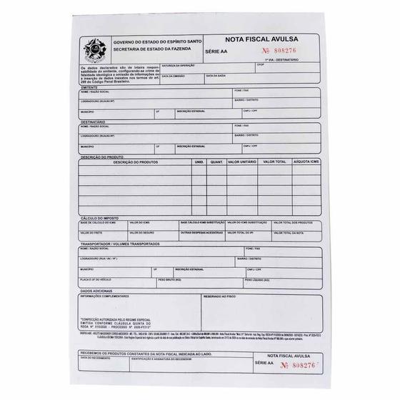 Bloco Nota Fiscal Avulsa 4Vias 00972 25Jgs ASP 25JGS ASP 