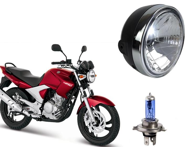Imagem de Bloco Óptico Aro Cromado Fazer 250 Factor 125 + Lâmpada Farol Scud Azul Ano 2007 Até 2009