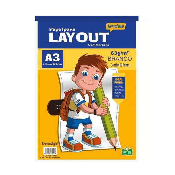 Bloco Papel Branco A3 Layout Desenho Escolar Arte 50 Folhas - JANDAIA ...