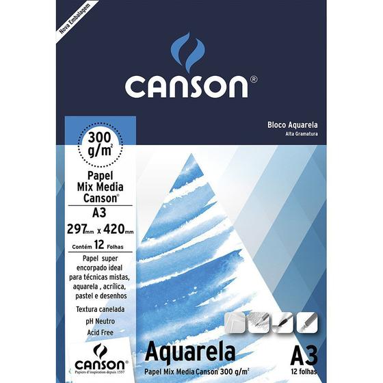 Imagem de Bloco Papel Canson Aquarela 300g A3 Bloco c/12fls