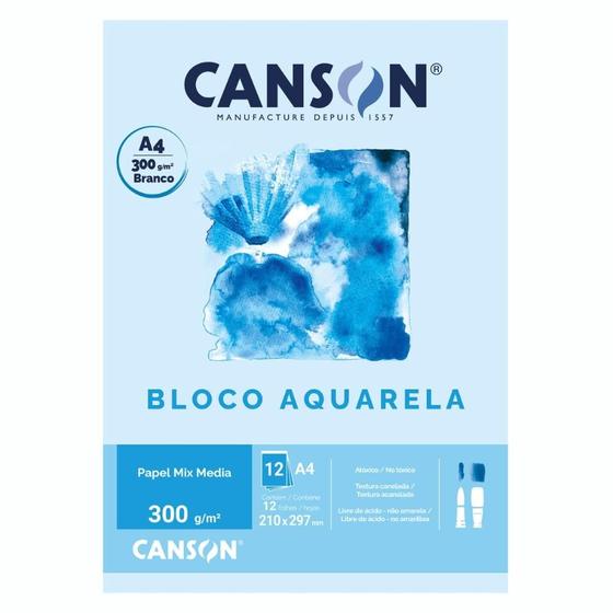 Imagem de Bloco Papel Canson Aquarela 300g A4 Bloco c/12flsM