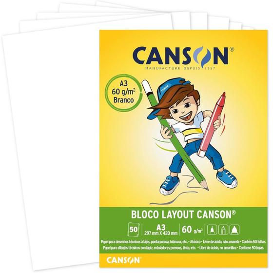Canson Cartoncino Bianco A3 - Confezione Da 50 Fogli, 200g/m&sup2;, Ideale Per Belle Arti E Illustrazione