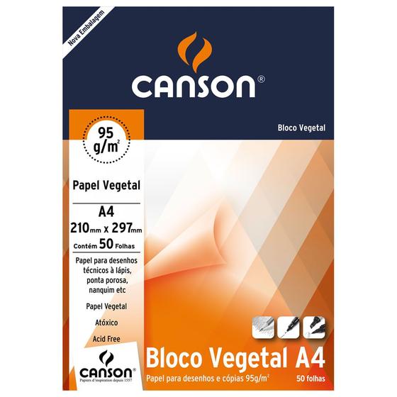 Imagem de Bloco Papel Vegetal Canson 7018 90g/m² A4 Com 50 Folhas