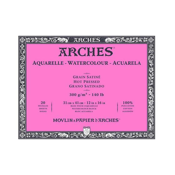 Imagem de Bloco para Aquarela Arches Grão Satinado Branco Natural 31 x 41 cm 20 Folhas 300g  A1795074