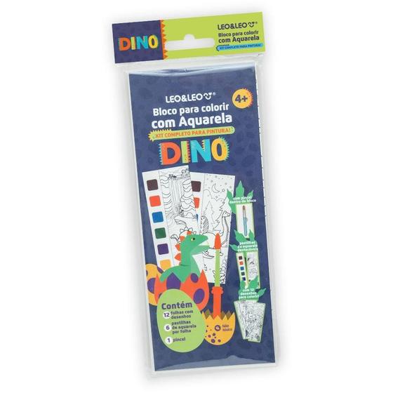 Imagem de Bloco Para Colorir Com Aquarela E Pincel Dinossauro Leo&Leo