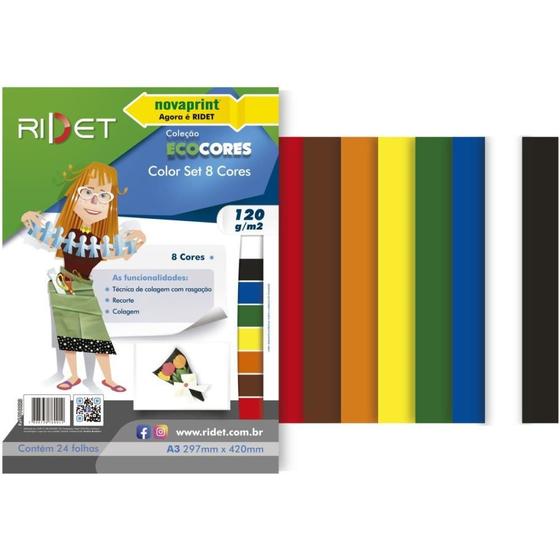 Imagem de Bloco para Educacao Artistica Color SET A3 8CORES 120G.24 Folhas - Pacote