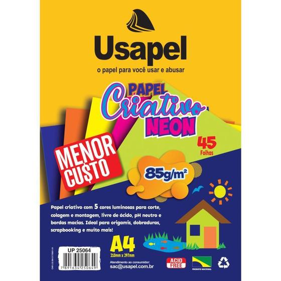 Imagem de Bloco para Educacao Artistica Usapel Neon 5COR. A4 85G 45FLS