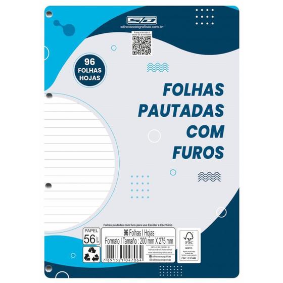 Imagem de Bloco para Fichário Universitário Monobloco Branco 96 Folhas 200X275MM - Pacote com 05