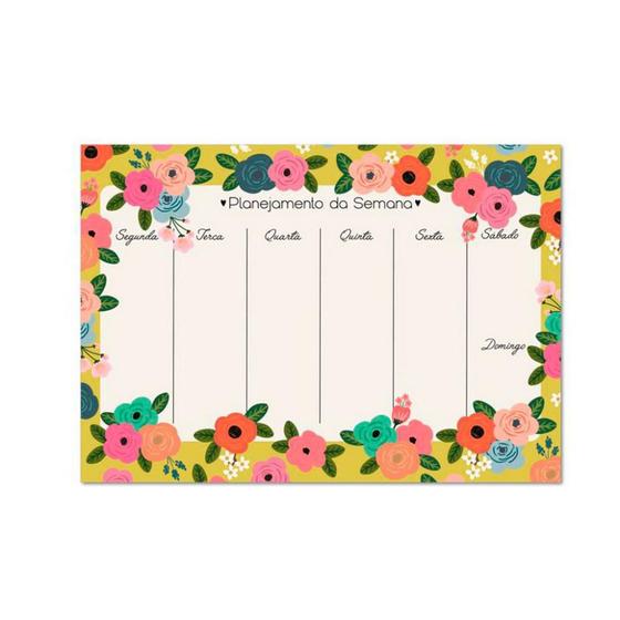 Imagem de Bloco Planner de Mesa Semanal Floral Dia