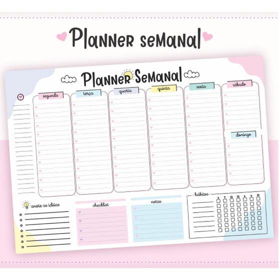 Imagem de Bloco Planner Mesa A4 Planejamento Semanal Anotações Estudo Desktop Home Office Checklist Notas Idéias