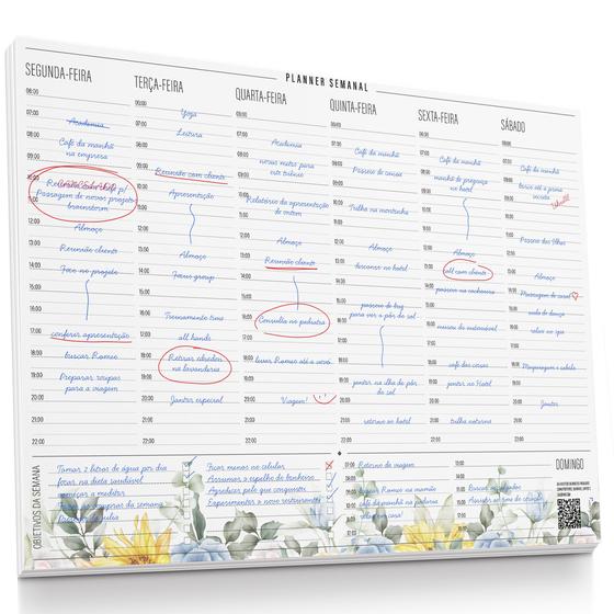 Imagem de Bloco Planner Semanal com Horário Floral 50 folhas tamanho A4