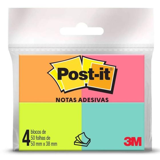 Imagem de Bloco Post-it 38x50mm sortido c/ 200fls 3M - 4 UN