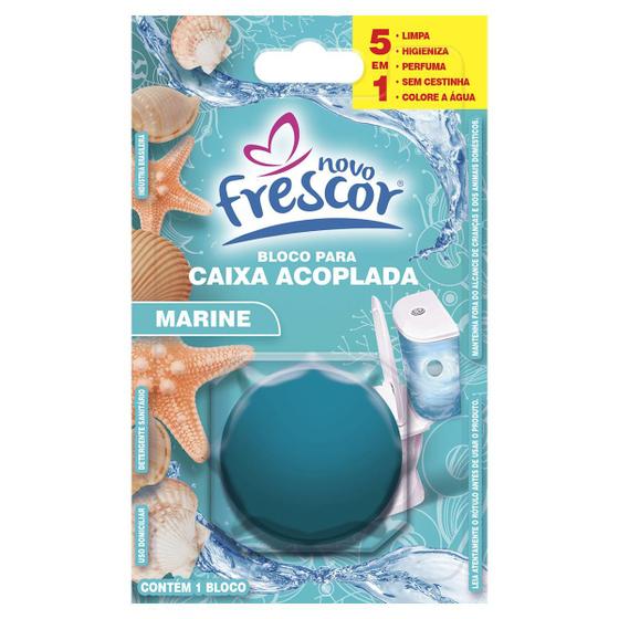 Imagem de Bloco Tablete Sanitário Marine Azul para Caixa Acoplada Novo Frescor 45g Com Odor Agradável Descarga Banheiro Agradável