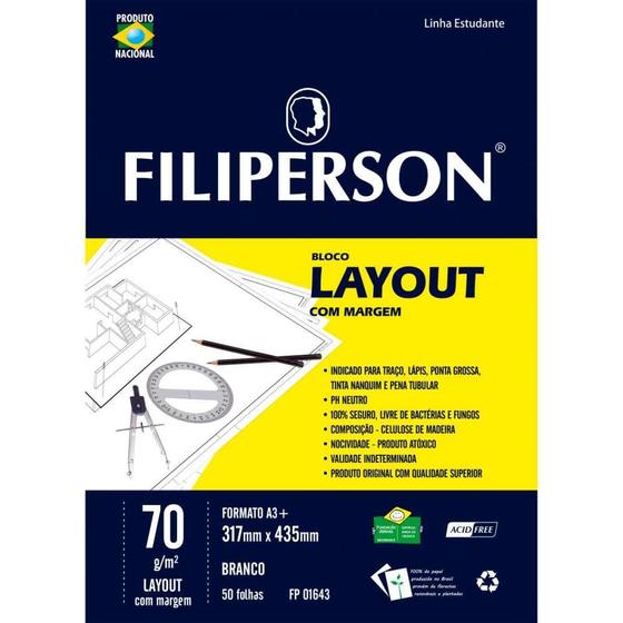 Imagem de Bloco Técnico com Margem LAY-OUT A3 63G 50 Folhas Branco Pacote com 05