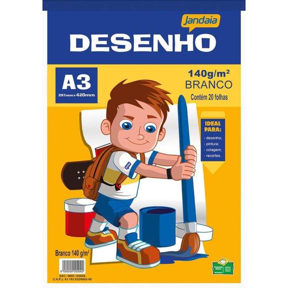 Imagem de Bloco Técnico sem Margem para Desenho A3 140G 20 Folhas Branco - Pacote com 5 Unidades