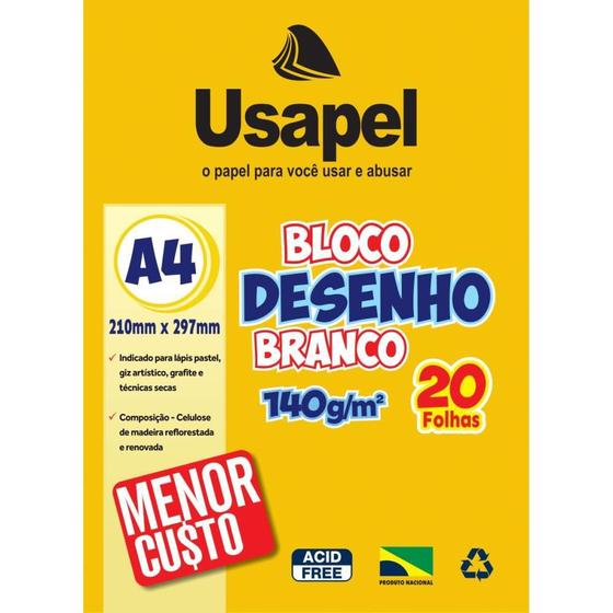 Imagem de Bloco Técnico sem Margem Usapel Desenho A4 140G 20 Folhas - Pacote com 5