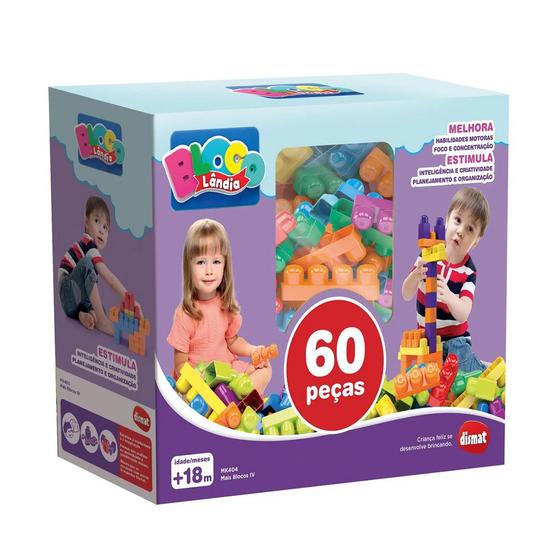 Imagem de Blocolândia Mais Blocos V 60 Peças Brinquedo Infantil MK404 Dismat