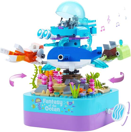 Imagem de Blocos de construção caixa de música para crianças rotativos oceano modelo de construção kits STEM Brinquedos Educacionais &amp Presentes para Meninos e Meninas 8 anos de idade