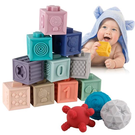 Imagem de Blocos de Empilhar BOBXIN - 15 Peças - Brinquedo Sensorial para Bebês (6 Meses+)