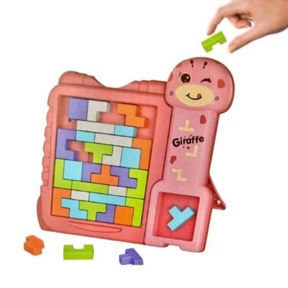 Imagem de Blocos De Encaixe 33 Peças Brinquedo Educativo Jogo Tetris Pato e Girafa