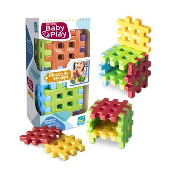 Imagem de Blocos de Encaixe Montar Coloridos Baby Play Didático Cometa