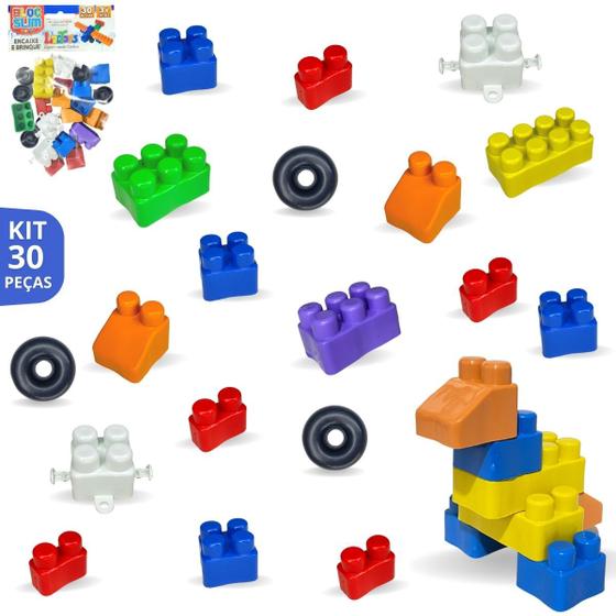 Imagem de Blocos De Montar 30 Pçs Brinquedo Encaixa Educativo Infantil