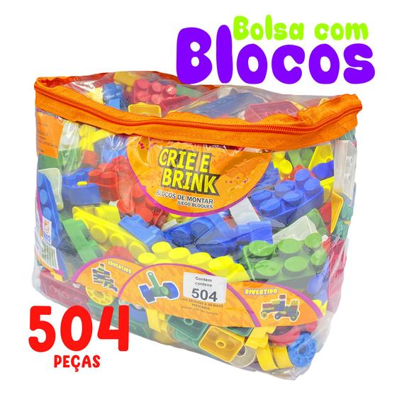 Imagem de Blocos De Montar Bolsa 504 Peças Coloridas Brinquedo Educativo + 3 anos